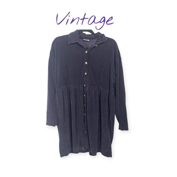 Vintage Purple Corduroy Dress Kiko Comfortable Clothing Button-Down SZ L - Picture 1 of 8